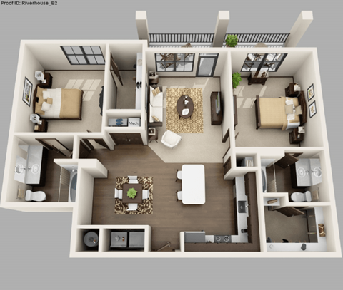 Floor plan for 2 beds, 2 baths, 1184 sqft